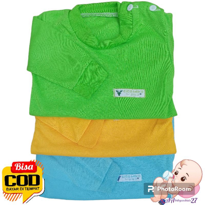 3PC CICO MIKO Kaos Oblong Bayi Lengan Panjang Kancing Bahu Polos Ukuran S M L XL SNI Murah Berkualitas