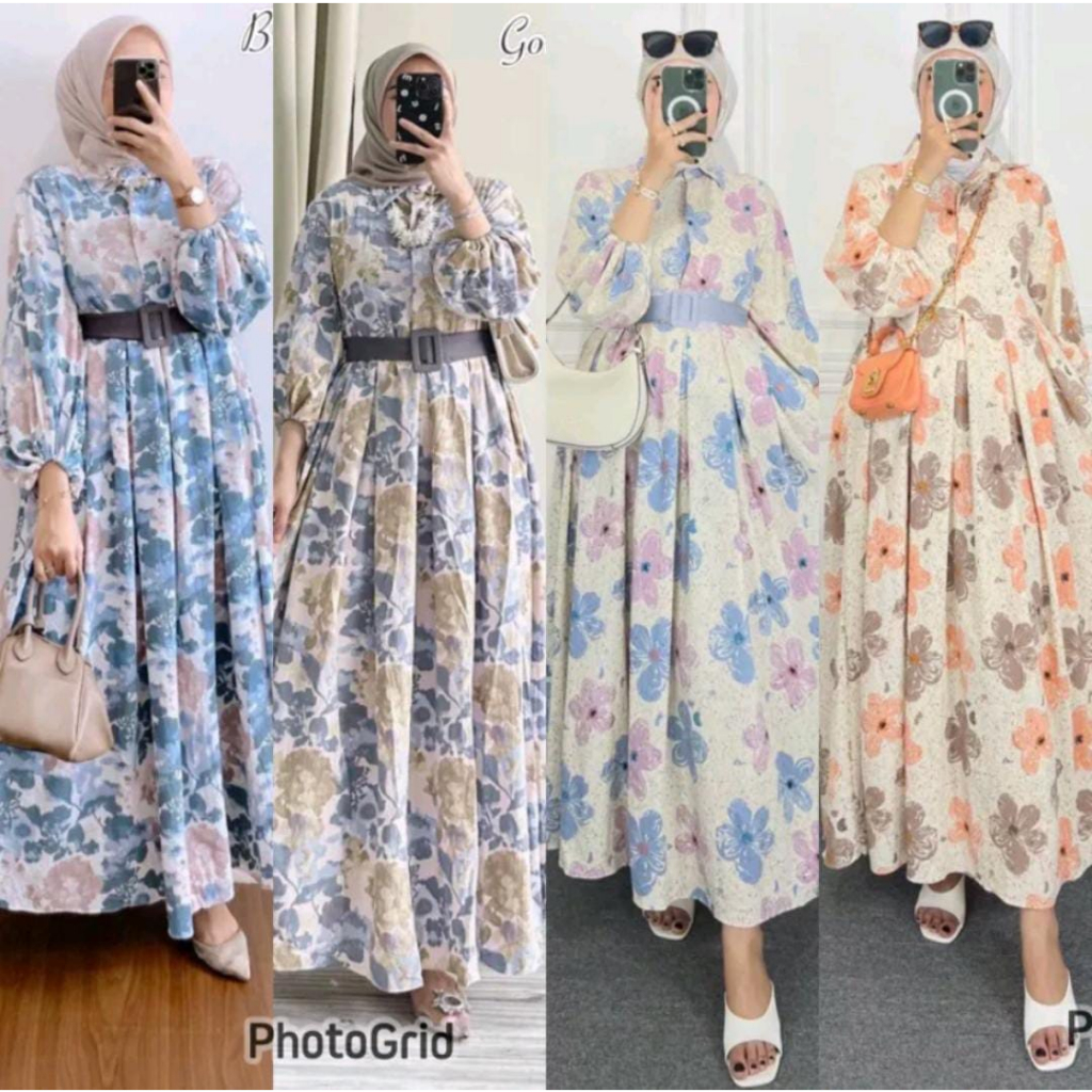 LANGSUNG KIRIM GAMIS CRINGKLE AIRFLO PRINT MOTIF BUNGA CANTIK SUPER JUMBO LD 130 BB SMPAI 120 KG BUSUI FREE SABUK