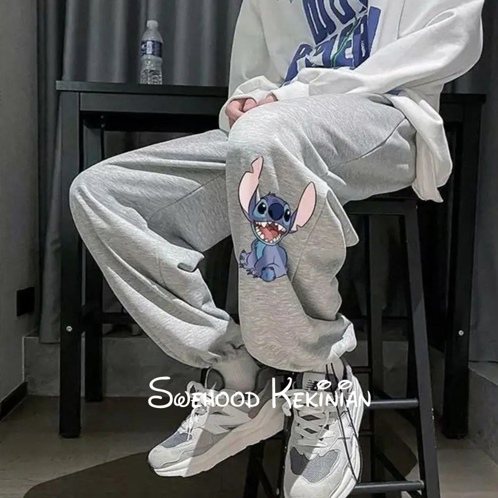 STITCH JOGGER GEMOY PREMIUM Celana Panjang Cute Korean Style Wanita Model Lucu Kekinian Fashion Santai Harian Outfit Ootd Cewek Remaja Ala Korea Bahan Fleece Tebal