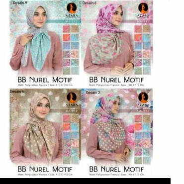 HIJAB SEGIEMPAT MOTIF AZARA ORIGINAL BB NUREL