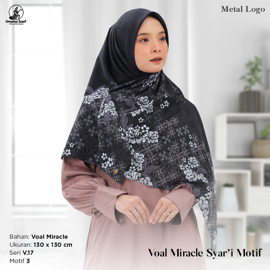 JILBAB UMAMA SYARI PRINTING PART 2 - VOAL MIRACLE SYAR'I MOTIF PRINTING LASERCUT METAL LOGO (BISA SERAGAMAN) 130X130CM