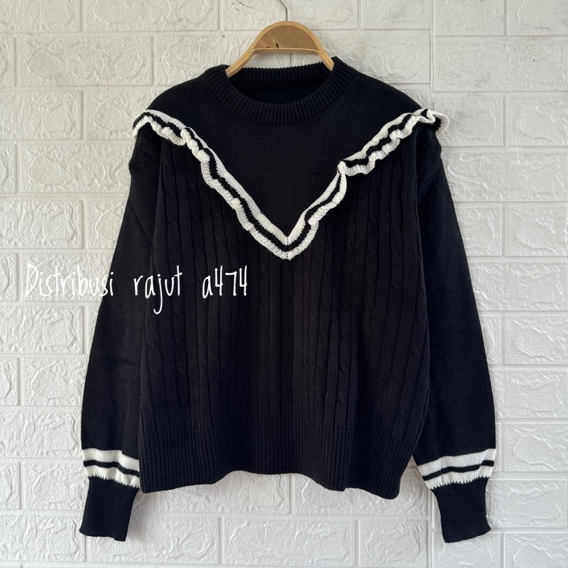 SAIRA SWEATER RAJUT RENDA MOTIF CABLE STRIPE ATASAN WANITA LENGAN PANJANG