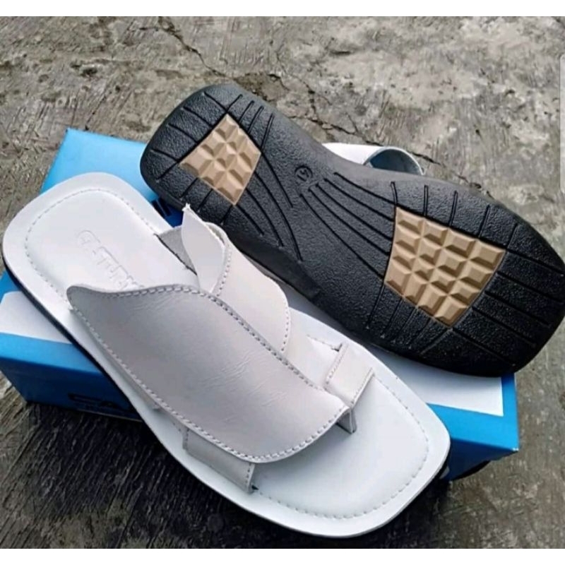 Sandal kulit pria dewasa laki cowo kasual keren kekinian  original warna putih size 39-40-41-42-43 100% asli