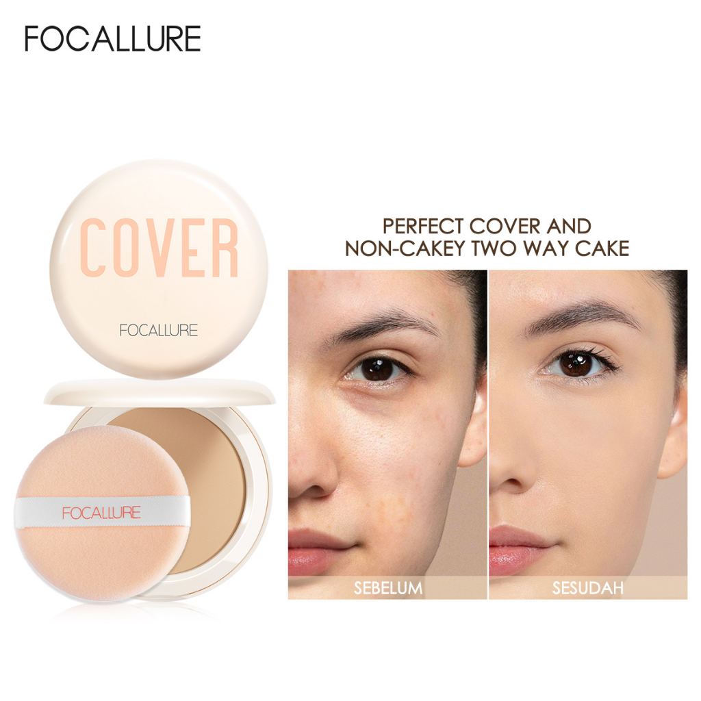 FOCALLURE Poreless Bedak Padat Dry And Wet Dual-use Matte Compact Powder Waterproof Fine Power