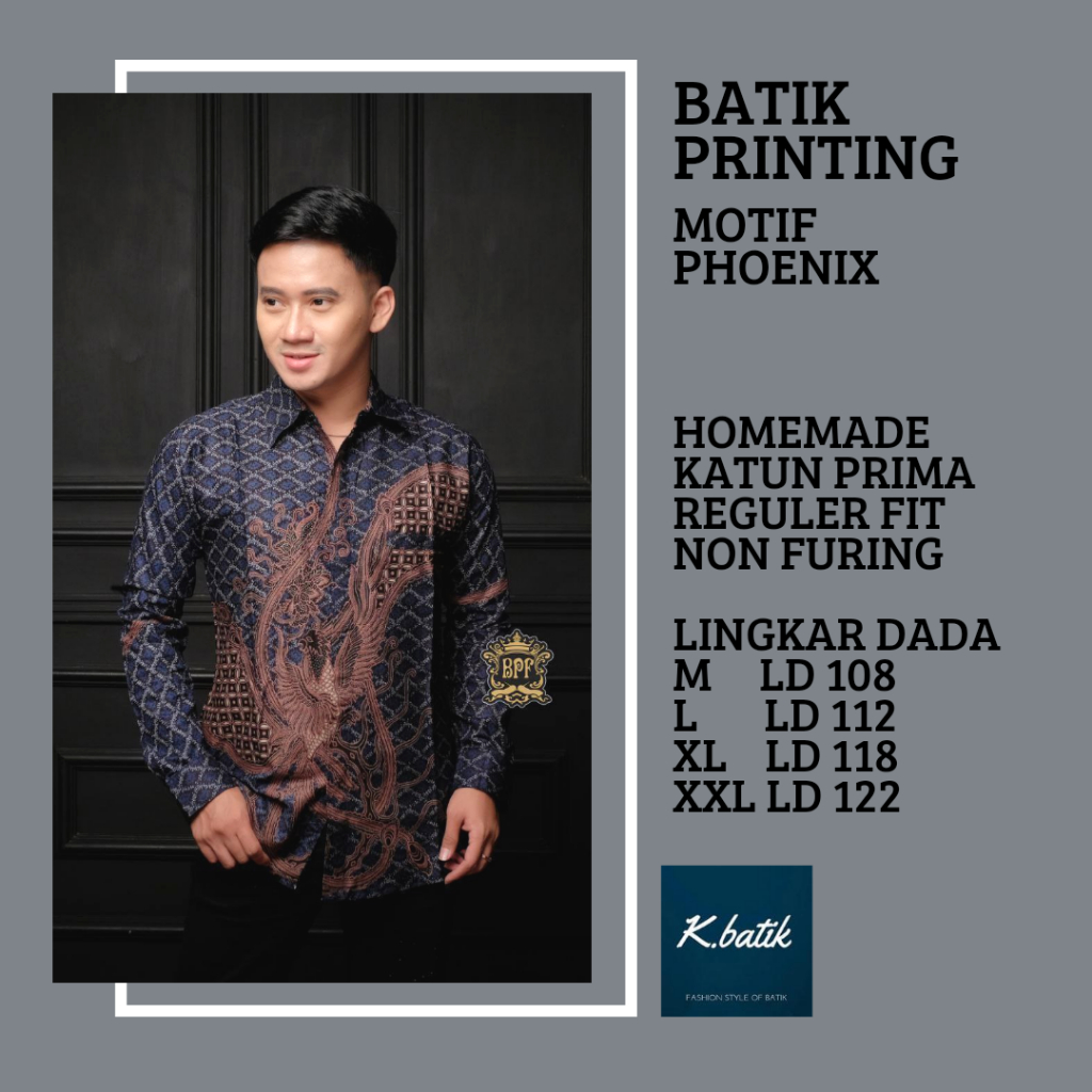 KEMEJA BATIK PRIA LENGAN PANJANG MOTIF PHOENIX NAVI BATIK MODERN BATIK SERAGAMAN KANTORAN BATIK PEKALONGAN BATIK KATUN