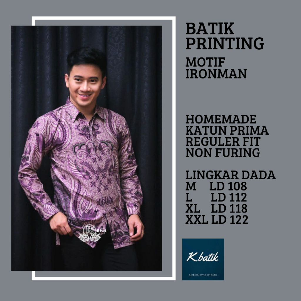 KEMEJA BATIK PRIA LENGAN PANJANG MOTIF IRONMAN UNGU BATIK MODERN BATIK SERAGAMAN KANTORAN BATIK PEKALONGAN BATIK KATUN