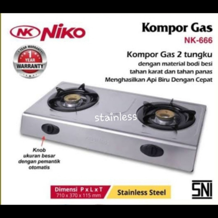 NK 666 NIKO/Kompor Gas Dua 2 Tungku Stainelss Stenless TOP***