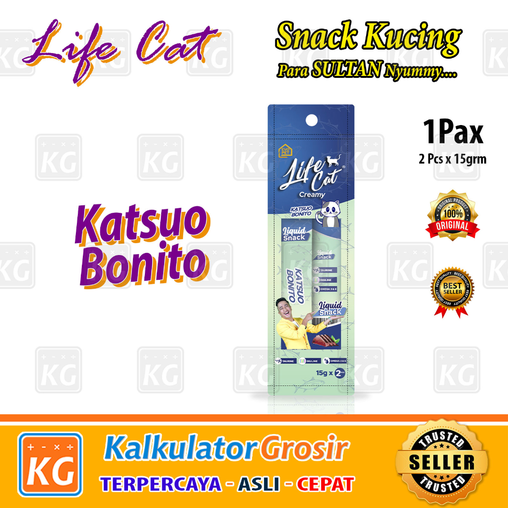 Life Cat Creamy Treats 30gr Cemilan Snack Kucing 2 X 15gr No Meo Cair Adult &amp; Kitten 1Pack Snack Kucing Para Sultan Bio FormulaTaurine Inuline Omega