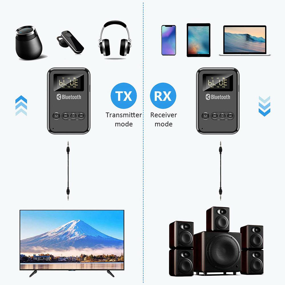 Penerima Pemancar Audio Bluetooth 5.0, Adaptor Nirkabel Musik Stereo 3.5Mm AUX FM Pemancar untuk PC Mobil