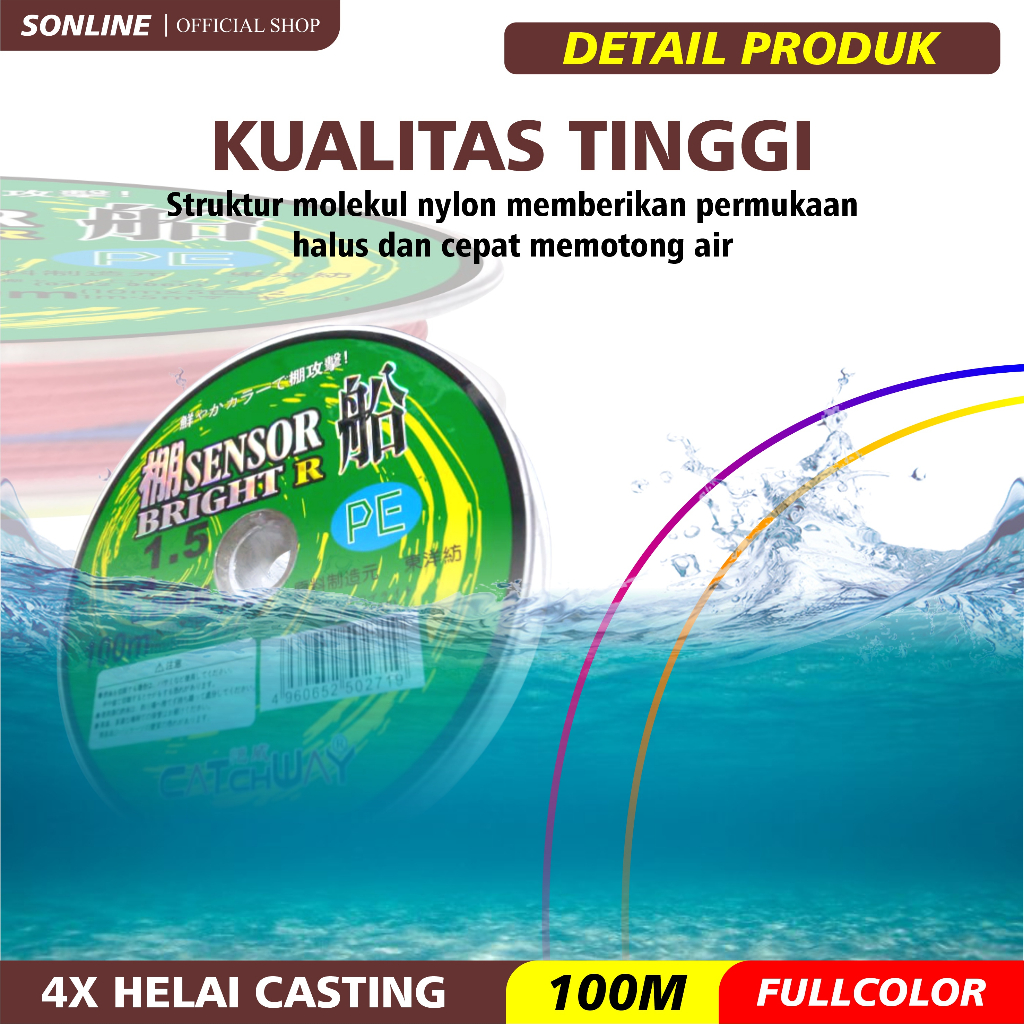 SONLINE - Tali Pancing 100m Senar Pancing PE Sensor Bright Warna Colorfull Senar Pancing 100m Super Kuat &amp; Tahan Bahan PE