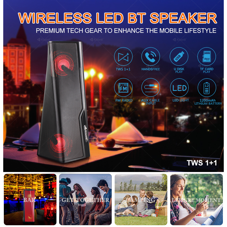 XOBOX - Speaker Wireless Bluetooth 4.2 HiFi TWS 3D Surround Sound, TF Card &amp; USB - Q8S