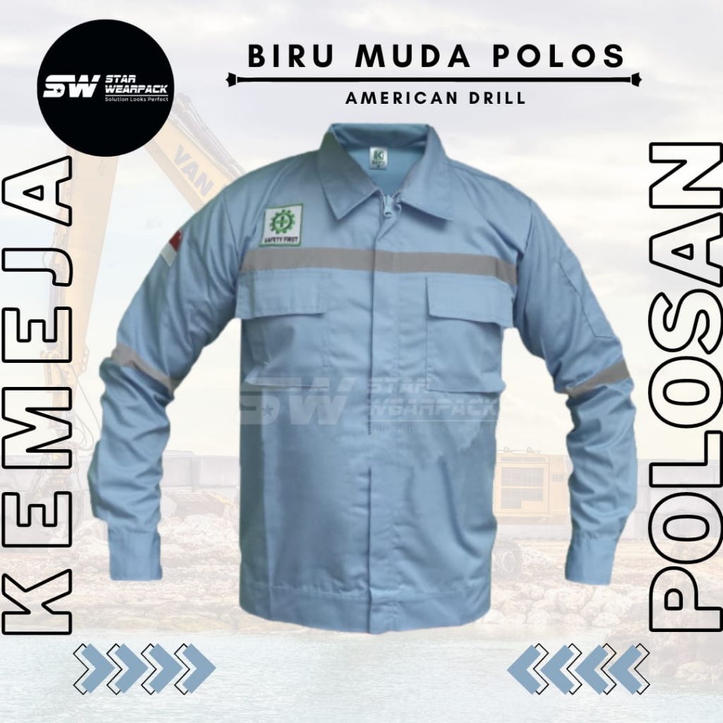 Star Wearpack - Seragam  Atasan Model Resleting Warna Biru Muda Telor Asin Lengan Panjang