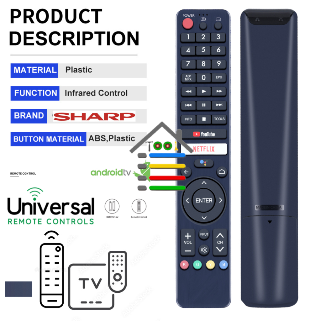 REMOT / REMOTE SHARP ANDROID/LED/LCD/AQUOS/SMART TV YOUTUBE NETFLIX 602