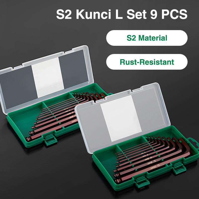 ISKU kunci l 1set komplit 9 pcs/konci l 1 set lengkap bengkel/kunci l 1set komplit/kunci l set panjang/engkol l full set/kunci l 1set baja asli