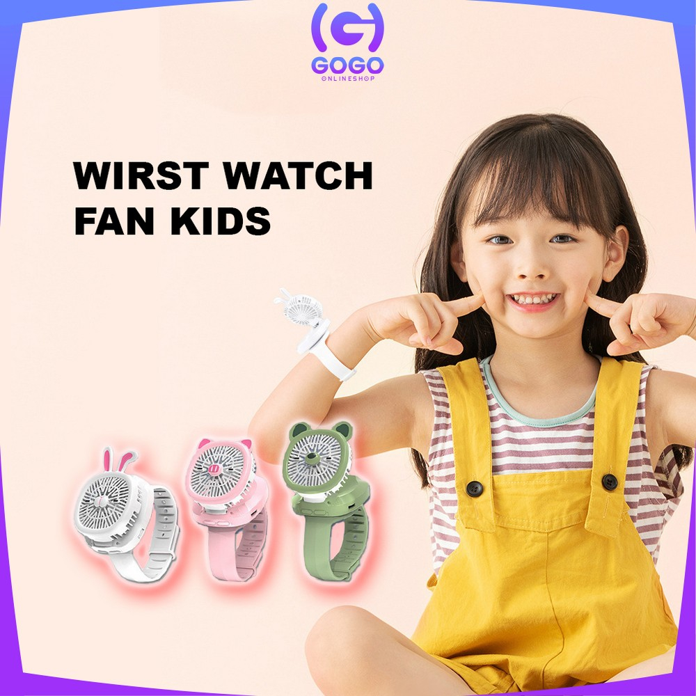 GOGO-C875 Kipas Jam Tangan Mini Portable USB Rechargeable / Kipas Angin Karakter Animal Model Jam Tangan Strap / Kipas Kecil Lucu / Wirst Watch Fan Import