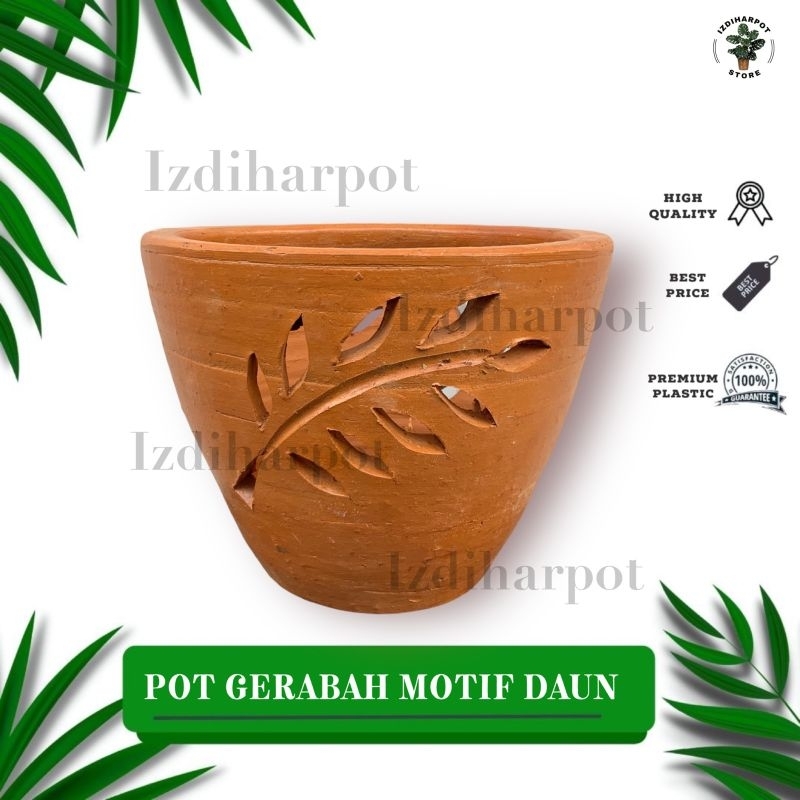 POT BUNGA TANAMAN GERABAH TANAH LIAT MOTIF DAUN D22 - MOTIF DAUN