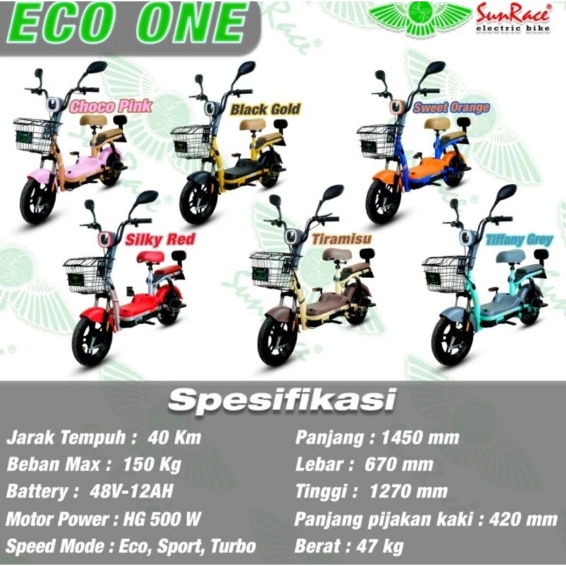 Sepeda Listrik Sunrace Eco One Satu 1 Baterai Aki Charger Keranjang