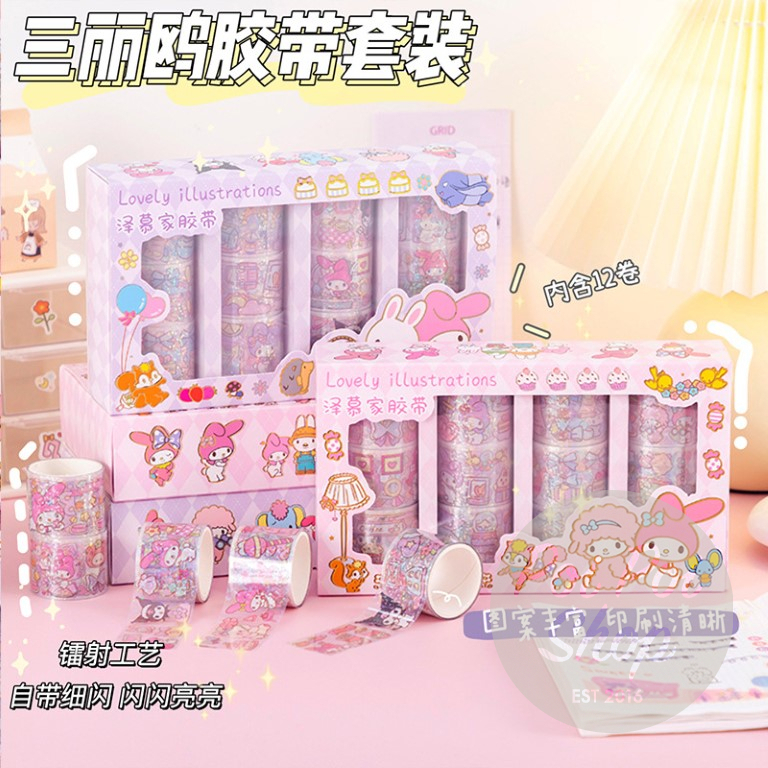 PAKET USAHA Stiker Sanrio Roll Momo Washi Tape Lucu Melody Kuromi Cinamonroll Mainan Anak Sticker Karakter Edukasi Lucu
