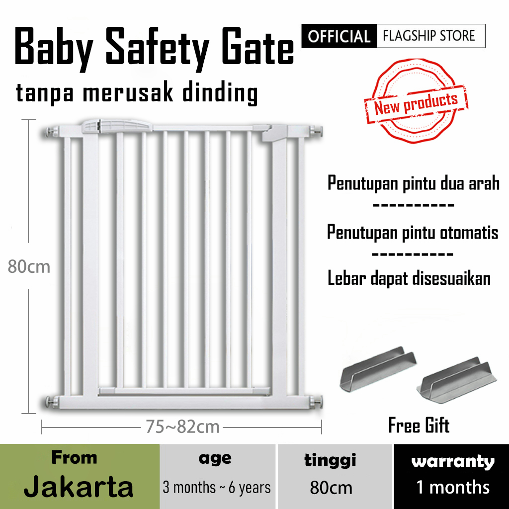 Tinggi 80CM Baby Safety Gate /pagar bayi /pagar pintu bayi/pintu pengaman bayi/playpen pagar bayi/Tidak perlu mengebor dinding/Penutupan pintu otomatis/untuk pendaratan kamar tidur dapur kamar mandi/Bayi Pagar Pengaman