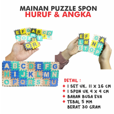 Mainan Edukasi Puzzle Anak Bahan Spons Angka dan Huruf Mainan Alfabet SNI - Belajar Huruf ABC Mini