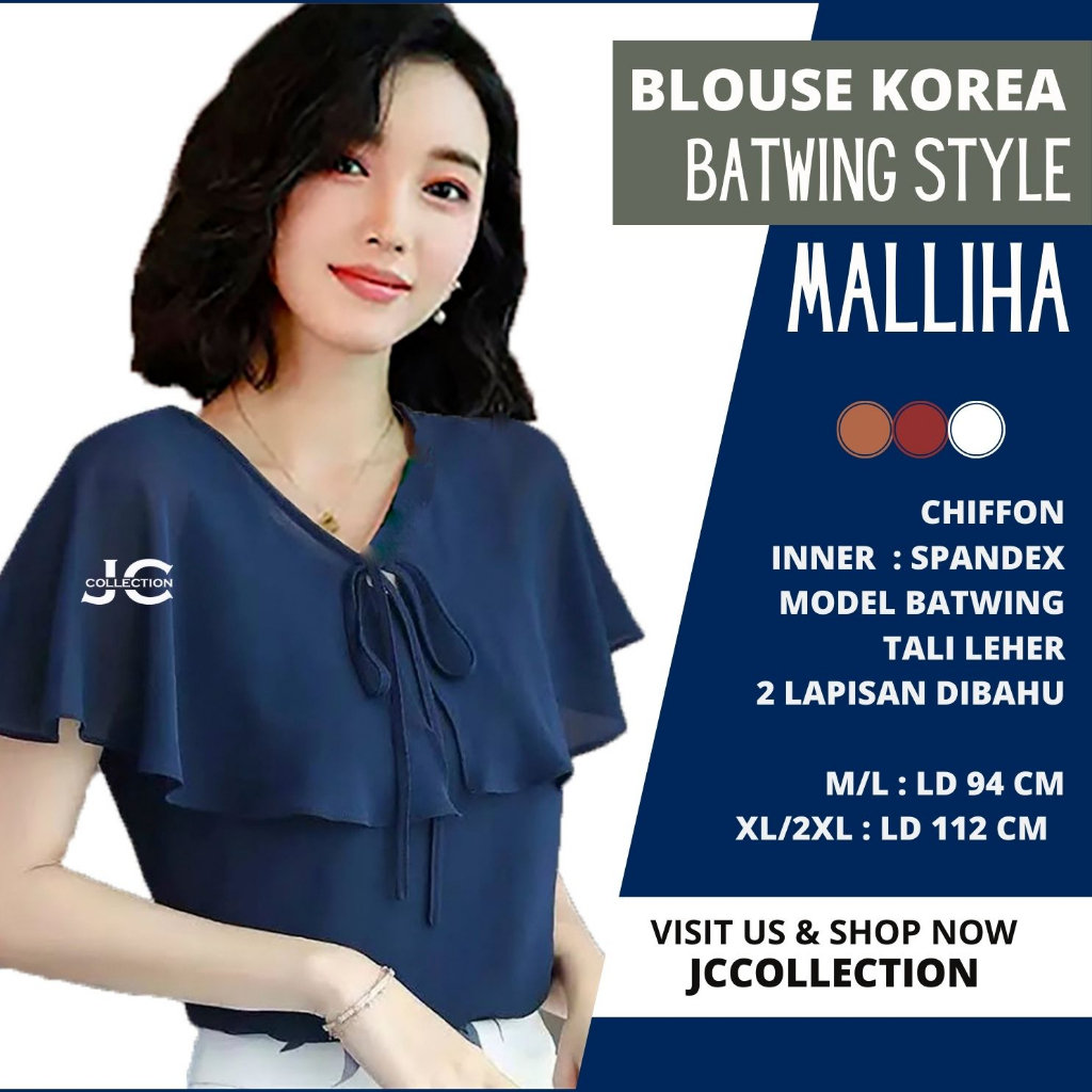 Blouse Variasi Tali Pita Sifon Wanita Korea Style Malliiha -JCCollections