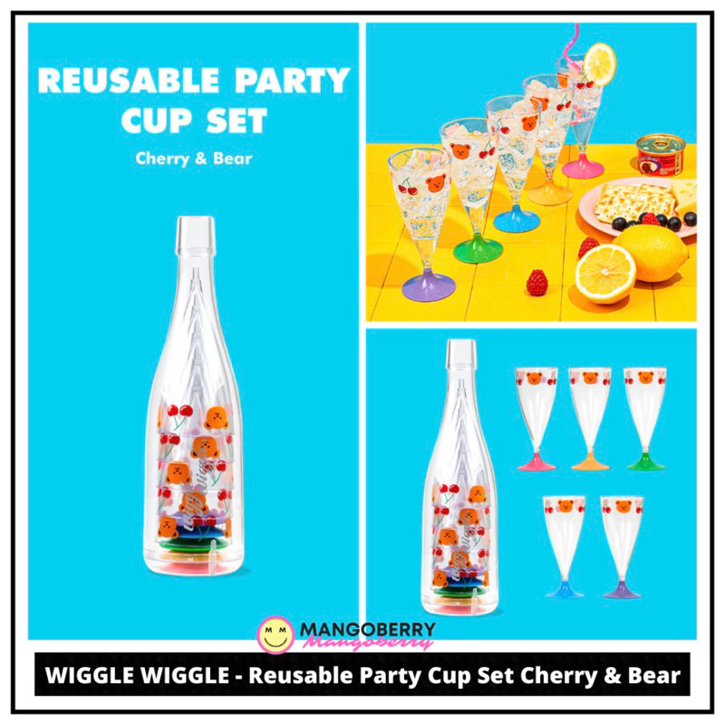 WIGGLE WIGGLE - Reusable Party Cup Set CHERRY &amp; BEAR