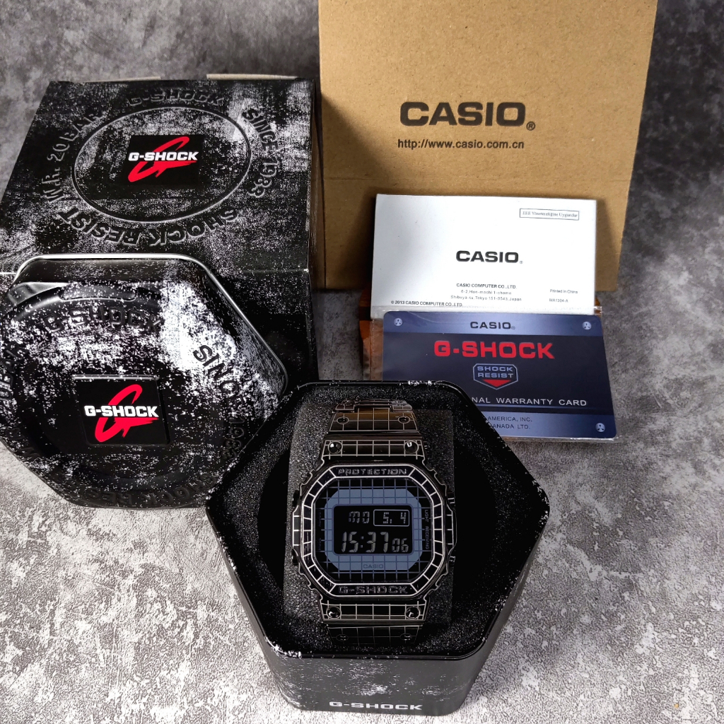 Jam Tangan CASIO G-Shock GMW-B5000CS-1 Full Metal GShock GMW-B5000 Series Laser Grid Pattern Digital