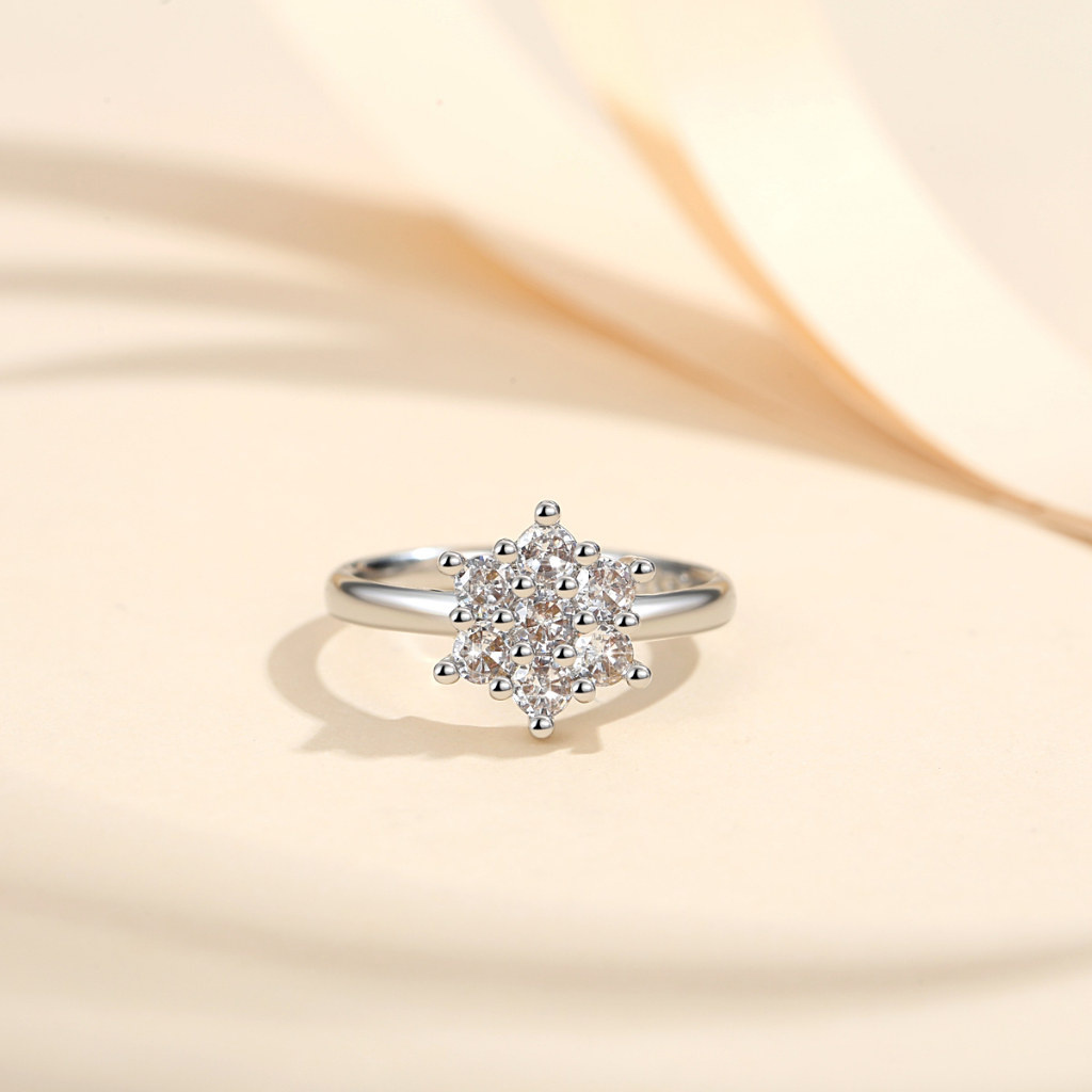 Y090 [COD✔] Cincin Titanium Steel Lapis Emas Hias Bunga Kristal Berlian Untuk Wanita Anti Karat