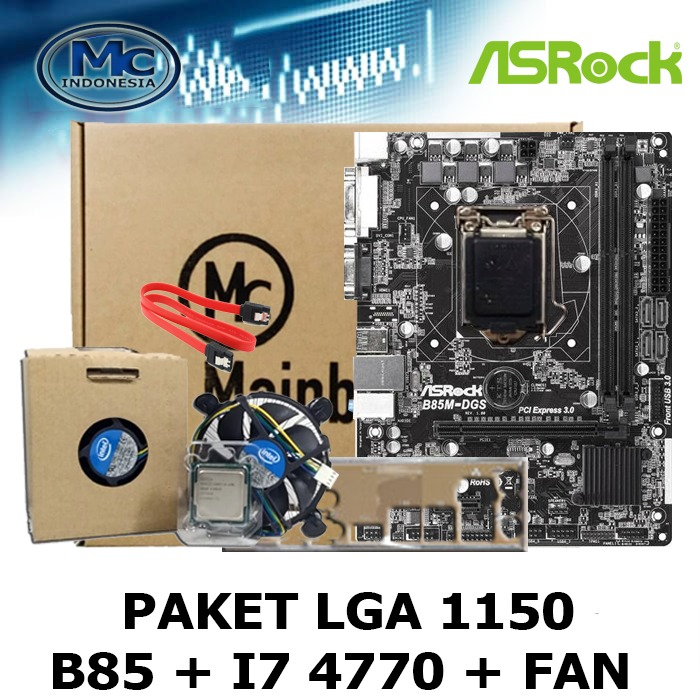 Mobo Mainboard B85 LGA 1150 + Processor i7 4770 + fan intel