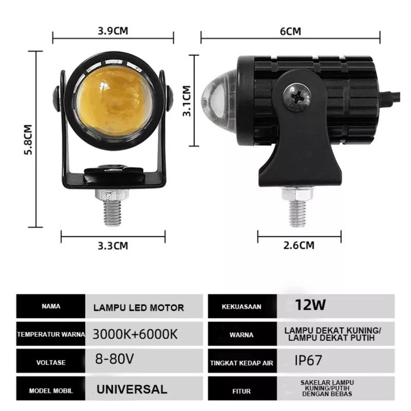 ACC MOTOSHOP Lampu Tembak Laser Led Mini 2 Warna - Lampu Tembak Sorot Foglamp Mini D2 Laser Gun/lampu tembak laser d2 mini /lampu tembak motor/lampu laser d2