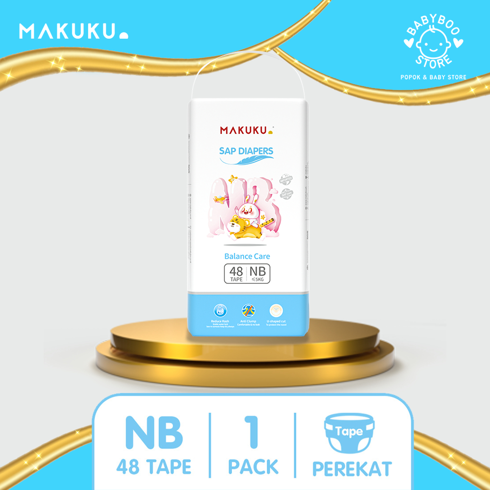 MAKUKU SAP Diapers Balance Care Tape NB48 Popok Perekat Anti Gumpal Mencegah Ruam