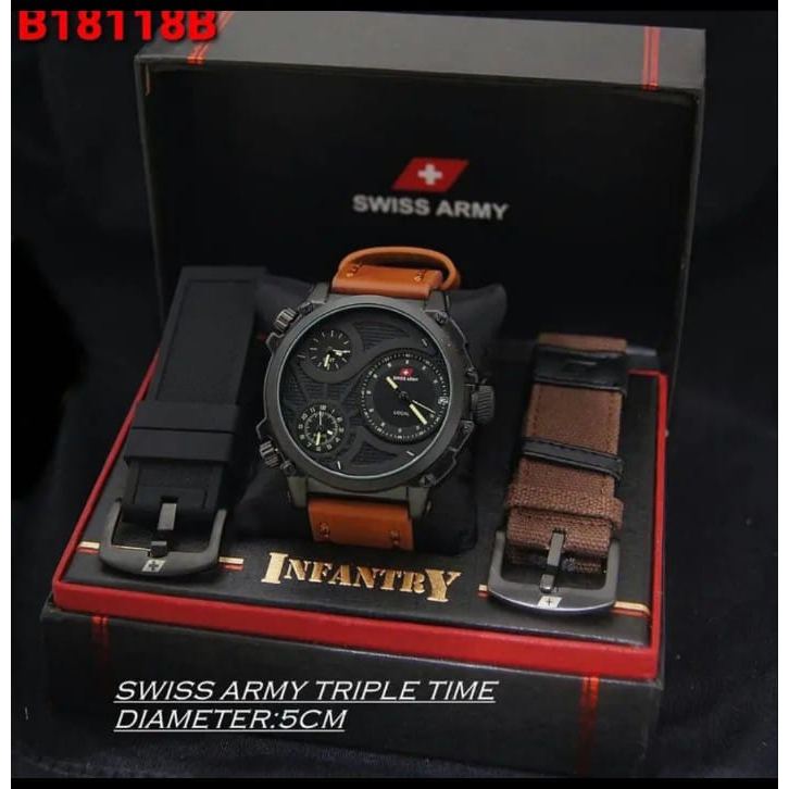 Jam tangan pria paket swiss infinity Kulit Free tali Kanvas Rubber Free box sesuai foto