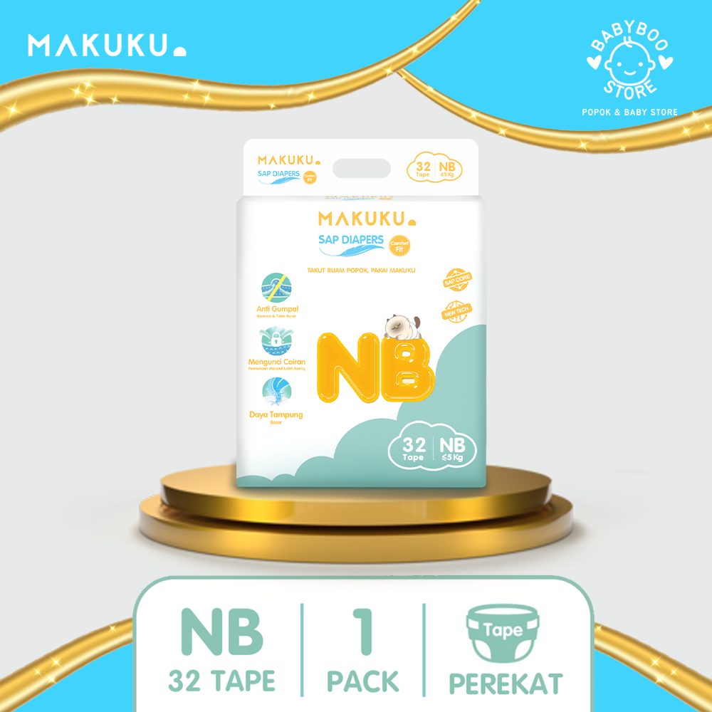 MAKUKU SAP Diapers Comfort  Fit  Tape NB32  x 1 Pack Popok Bayi Newborn type Perekat