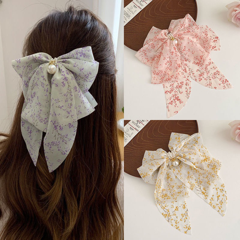 Delunashop jepit rambut motif Flower Korean Banana Hair Claw / Jepit Rambut Pisang Besar Pita Ribbon Bunga Feminim bunga