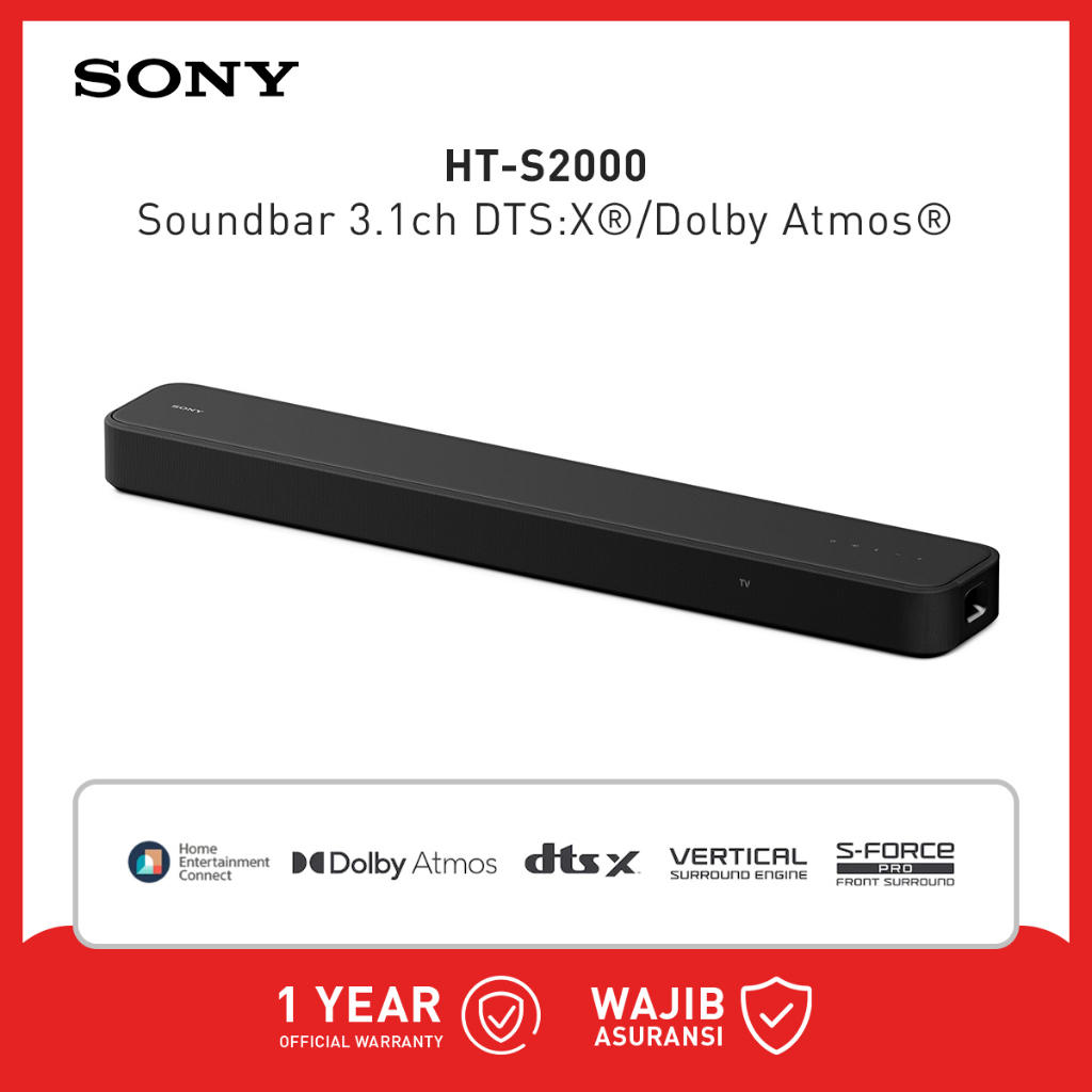 Sony HT-S2000 Soundbar 3.1ch DTS:X/Dolby Atmos Bundle With SA-SW3