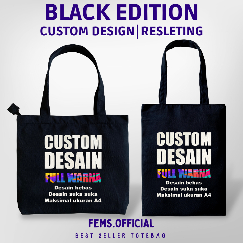 Tote bag Kanvas Twill Hitam Custom Totebag Custom Warna Hitam Tebal