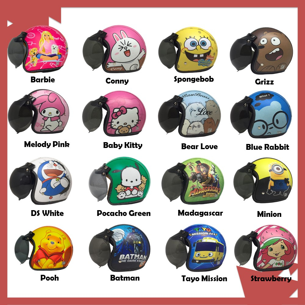 Helm Retro Bogo Anak Full Kulit Printing KIDS Motif Karakter Murah