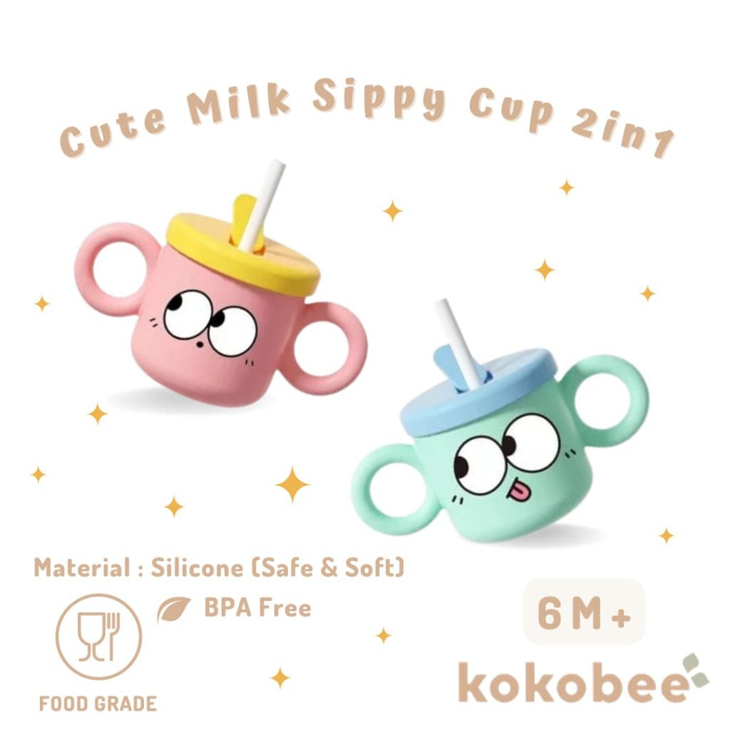 KOKOBEE - Toukie 2in1 Snack Cup and Milk Sippy Cup Baby With Straw (240ml) 6m+ / Leak proof / anti tumpah / mcoconi / cangkir bayi / cangkir lucu / gelas minum bayi / training cup / tempat snack bayi / peralatan makan bayi / grosir / dengan sedotanab