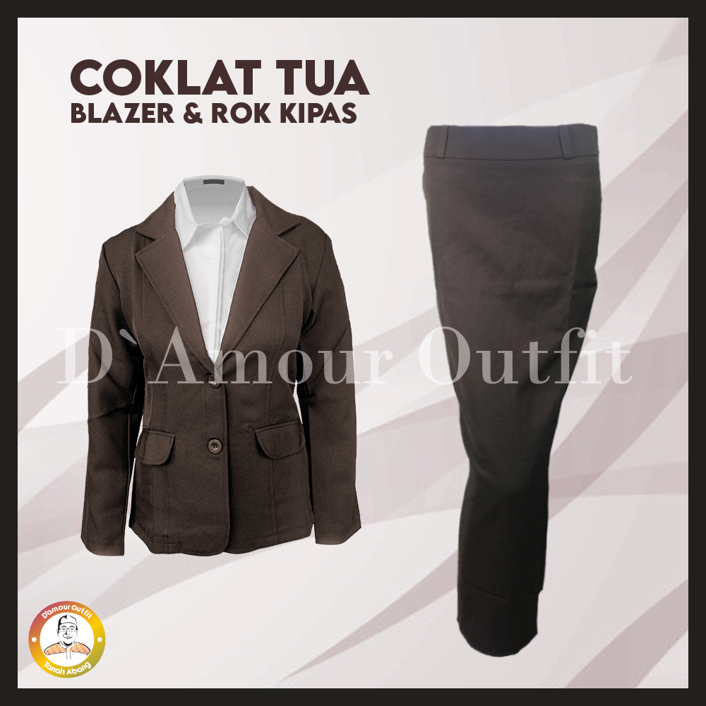 One Set Setelan Jas Blazer Rok Kipas Rempel Panjang Wanita Stelan Jas Kerja Kantor Cewe Polos Dewasa Anak Jaket Blezer Kancing Cewek Pakaian Formal Kantoran Dasar Hitam Abu Celana Pendek Line a Span Mini Jumbo Big Size Cardigan Kain Outer Perempuan Korea