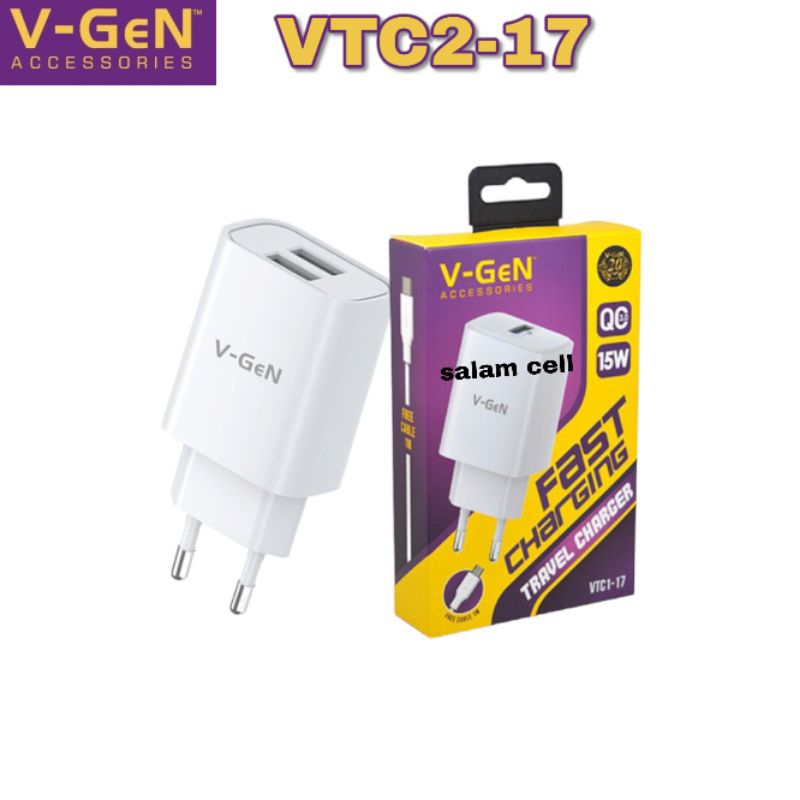 Charger Micro Usb V-GEN VTC2-17 12W 2.4A Dual Port Usb Original Vgen Vtc2 17