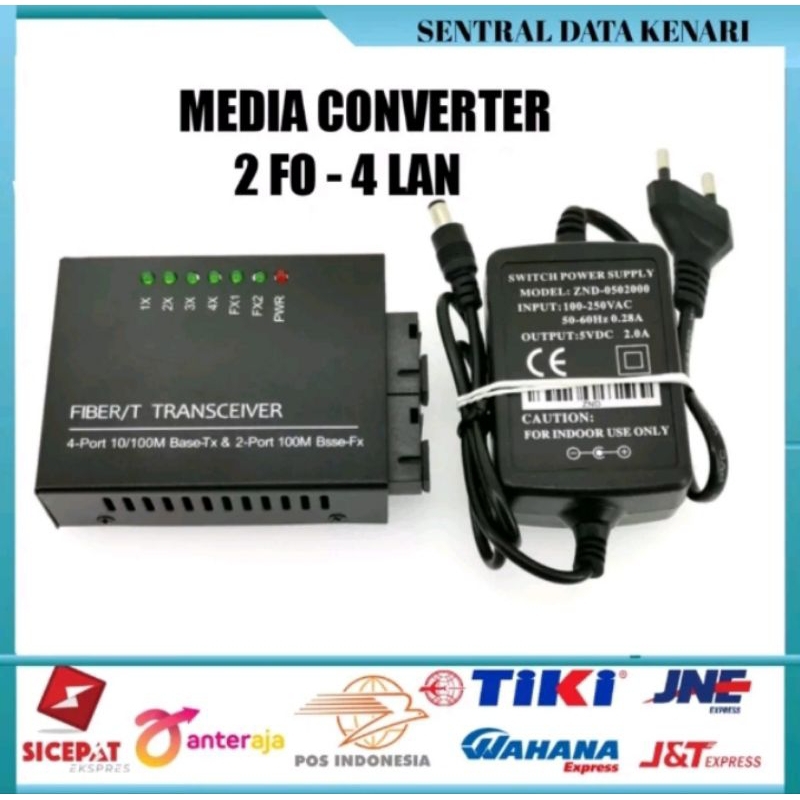 Media Converter 2 Port 2 Fiber SC A &amp; B 4 Rj45 Fiber Optic 10/100 Mbps