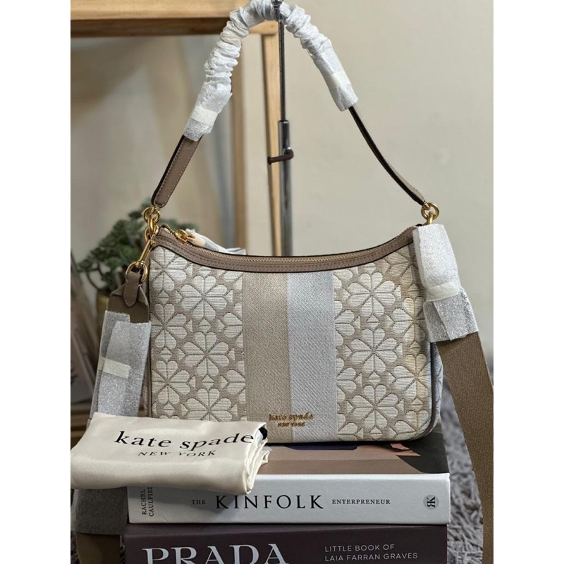 Kate Spade Flower Jacquard Stripe Sam Small Convertible Shoulder Bag Natural