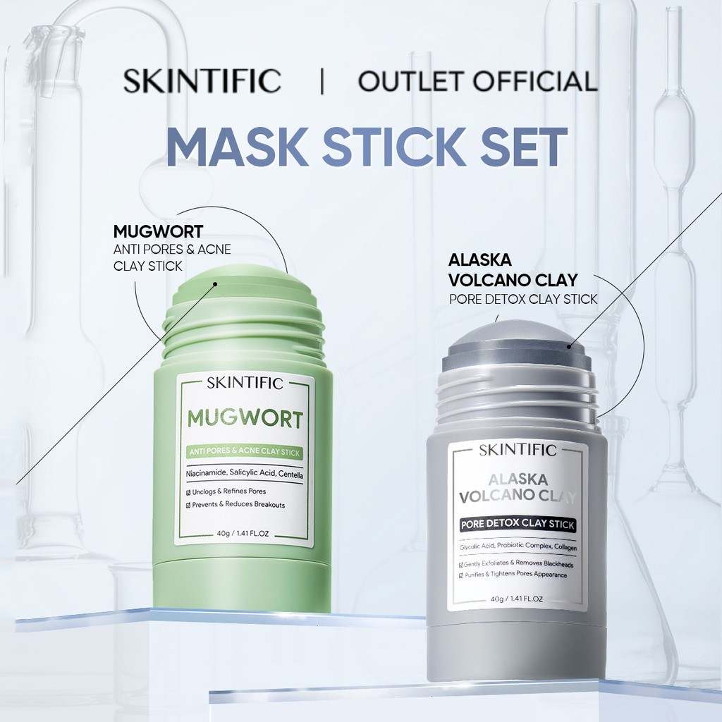 SKINTIFIC Clay Mask Stick kit - Alaska Volcano Clay Pore Detox Clay Stick 40g &amp; Acne Pore Komedo Removal Anti Pores &amp; Acne Clay Stick Mugwort Mud Mask / Clay Masker / Masker Jerawat / Masker Komedo / Masker Muka / Facial Mask