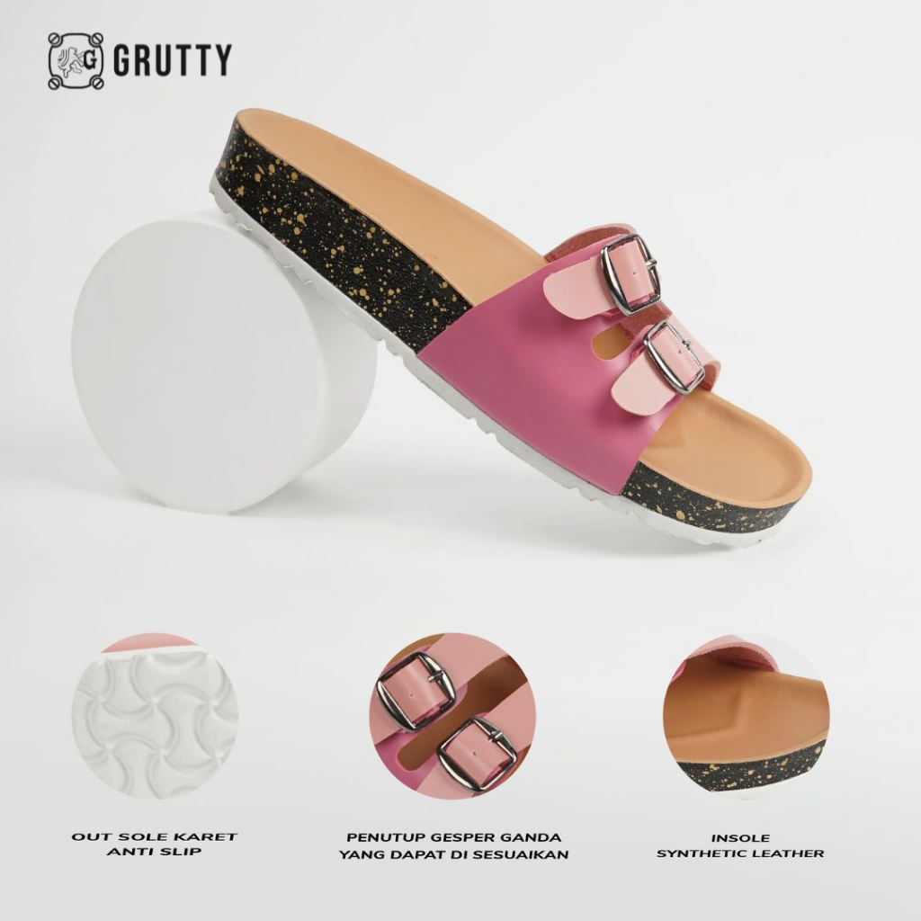 GRUTTY Trella Sandal Wanita Flat Two Tone Series Sendal Kekinian Super Comfy Pink