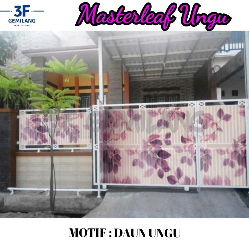 MASTERLEAF - Fiber Plastik Penutup Pagar Rumah Motif Daun Ungu Meteran