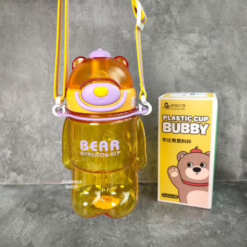 KJ5567 Botol Minum Anak Beruang 800ML / Botol Minum BEAR Sedotan Tali / Botol Anak Kepala Karakter Animal