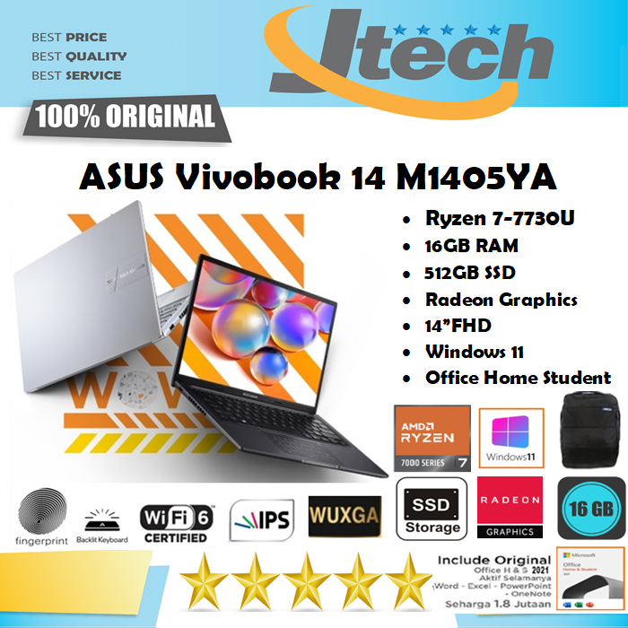 ASUS Vivobook 14 M1405YA Ryzen 7-7730U - 16GB - 512GB SSD - 14&quot;WUXGA IPS - W11 - OHS