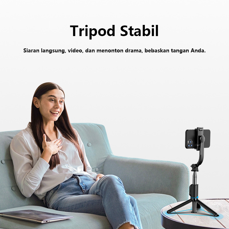 [BISA COD] Tongsis Selfie Stick Bluetooth 360° Rotasi Gimbal HP Tripod Detachable Handphone Clip With Remote Control Tripod Aluminum Alloy