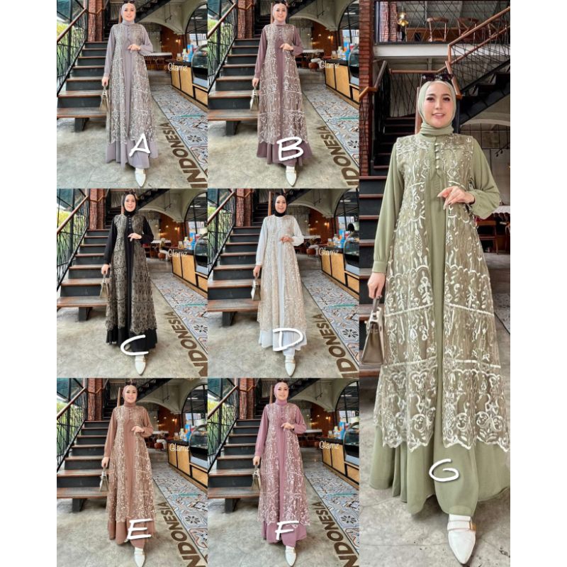 Acacia Dress Ceruty Babydoll Polos Kombinasi Tile Embroide Furing Hyget Gamis Syari Muslim Muslimah Cantik Kekinian Long Cardy Remaja Modern