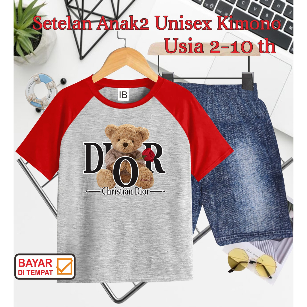 ((IB))SETELAN ANAK2 UNISEX KIMONO SEMI JEANS/BEAR DIGITAL SABLON